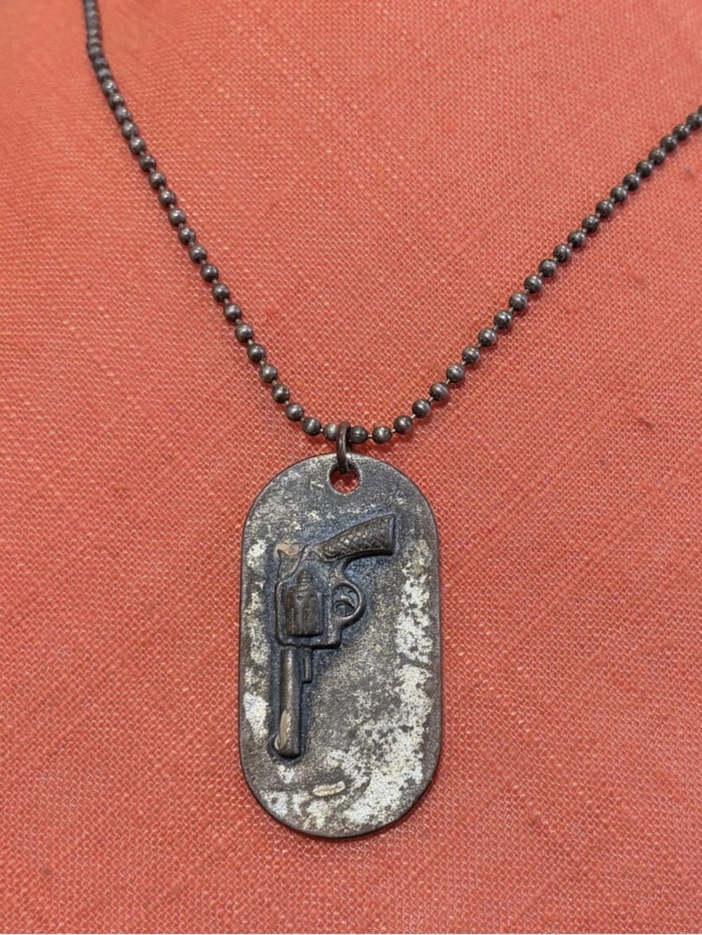 Pistol Emblem Stainless Steel Dog Tag Necklace -